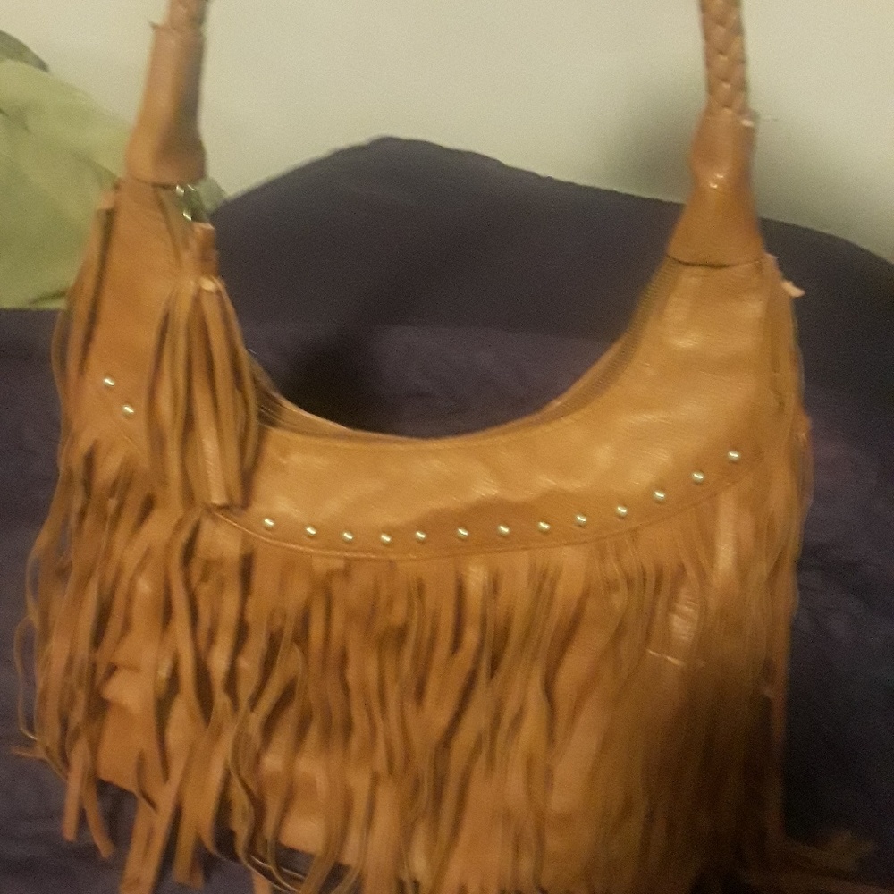 Brown Fringe purse with braided strap